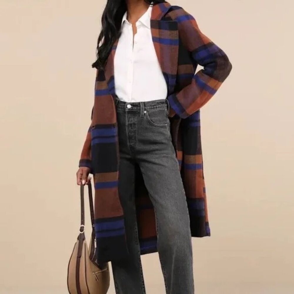 NWT! Avec Les Filles (L) Plaid Walker Wool Coat